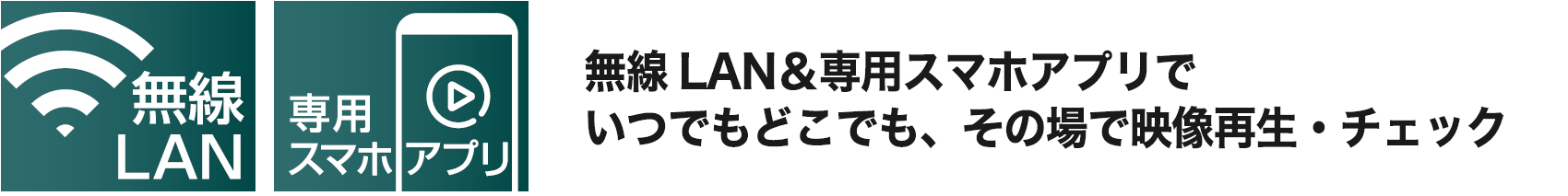 無線LAN&専用スマホアプリでいつでもどこでも、その場で映像再生・チェック